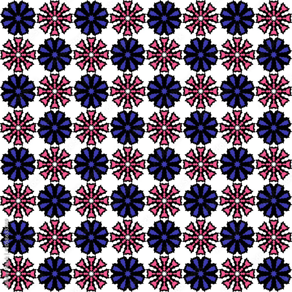 Fototapeta premium Blue Pink Two Tone Floral Medallion Seamless Repeat Pattern Surface Background