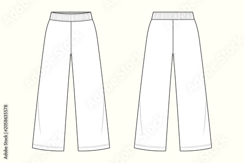 Bild auf Leinwand Unisex Wide-Leg Elastic Waistband Lounge Pants Technical CAD Vector Flat Sketch