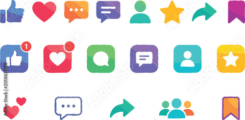 Φωτογραφία Colorful gradient social media network interaction flat vector icon set,