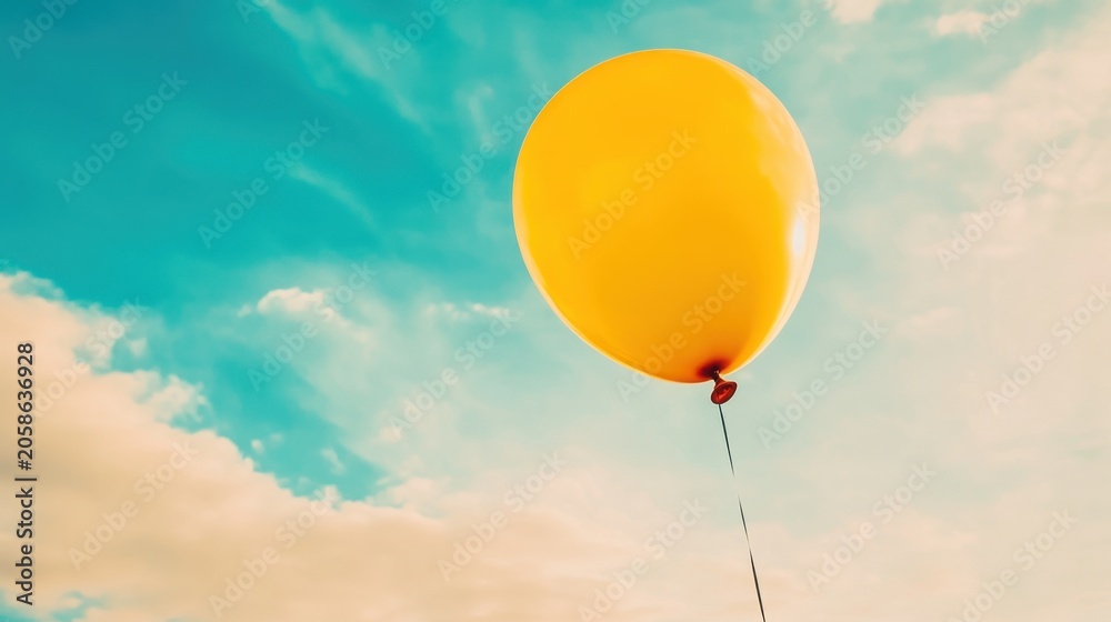 Obraz premium Yellow Balloon Floating in Sky Gigapixel Standard v2 6x