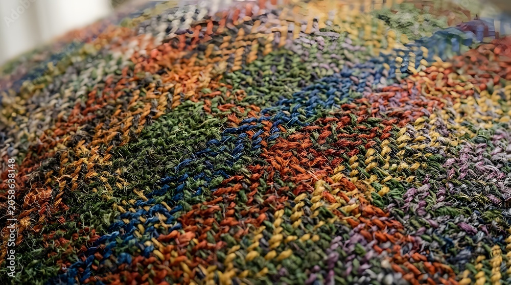 Obraz premium Close up of vibrant multicolored woven fabric showing intricate yarn patterns and textured textile on transparent background