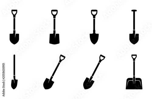 Fotografie Shovel Icons Set, Garden Tools Collection, Digging Equipment Vector Graphics, Ag
