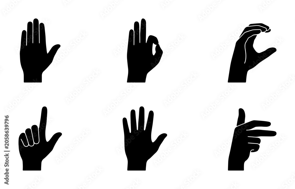 Fototapeta premium Vector Hand Gestures Set: Communication Icons, Body Language Symbols, and Sign Language Elements
