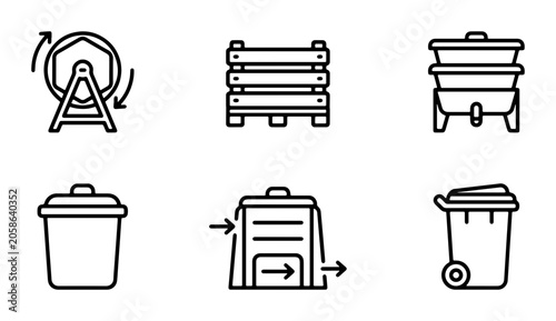 Foto Composting Bin Icons, Organic Waste Management Set, Eco-friendly Recycling Symbo