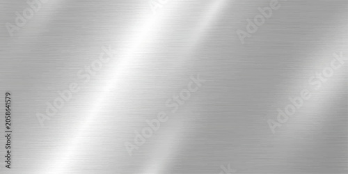 Fényképezés Brushed metal surface with a smooth, reflective texture, showcasing light streaks and a cool, metallic sheen