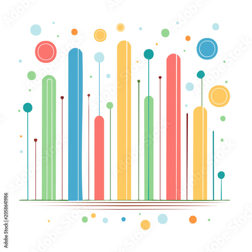 Flat design bar chart with floating circles