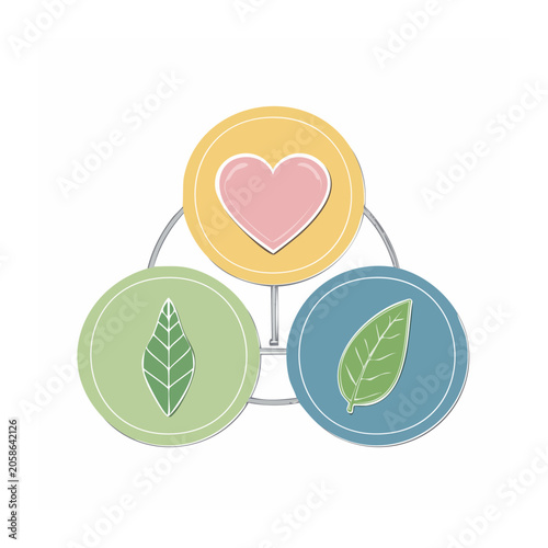 Heart and leaves in flat design illustration