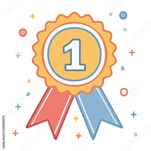 Number One Medal with Ribbons and Confetti