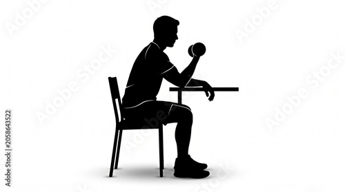 Silhouette of Person Performing Seated Dumbbell Shoulder Press on Chair