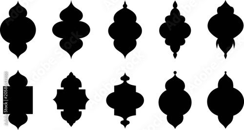 Ten Black Silhouette Islamic Lantern Shapes for Decoration. Islamic lantern, silhouette