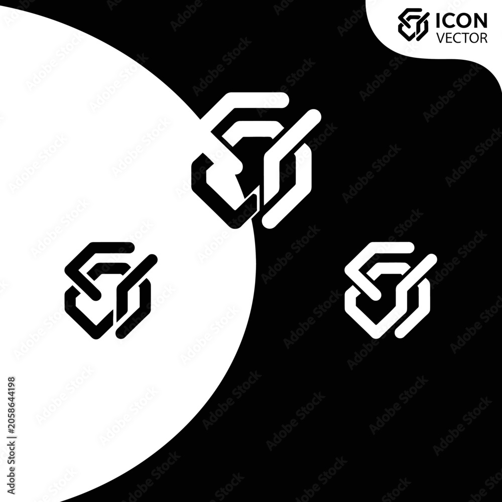 Fototapeta premium Hexagon link icon variations in black and white.