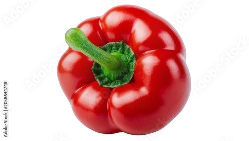 Quadro su tela Shiny red bell pepper with green stem, isolated on transparent background