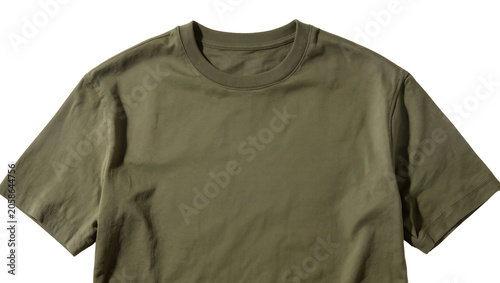 Cuadro en lienzo Olive green textured t-shirt with crew neck, isolated on transparent background