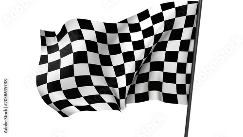 Obraz na plátně Waving checkered racing flag with black and white squares, isolated on transpare
