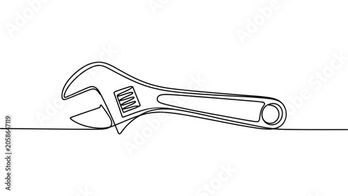  continuous one line drawing of adjustable wrench minimalist hand tool illustration mechanical repair maintenance and engineering concept isolated vector design