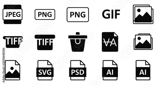 Obraz na plátne File Format Icons Black Silhouette On White Background