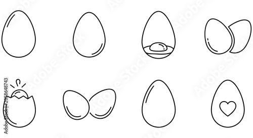 Bild auf Leinwand Egg Shell Breaking Sequence Black Line Illustration On White Background