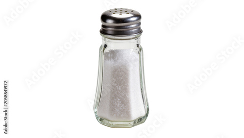 Принти на полотні Glass salt shaker with metal lid filled with white crystalline salt, isolated on