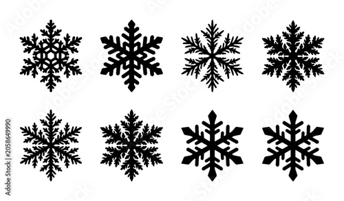 Cuadro en lienzo Set of 8 Black Snowflakes, Winter Icons, Geometric Ice Crystals, Decorative Froz