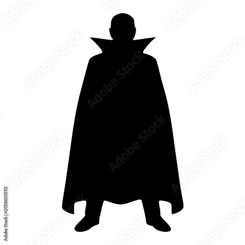 Vampire silhouette with high collar and cape facing forward