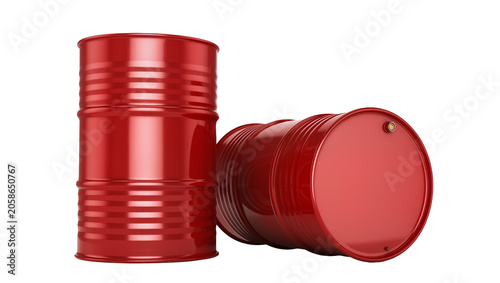 Konstfotografi Shiny red metal barrels with ribbed texture, isolated on transparent background