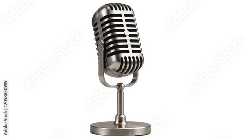 Obraz na plátně Retro silver microphone on stand, isolated on transparent background