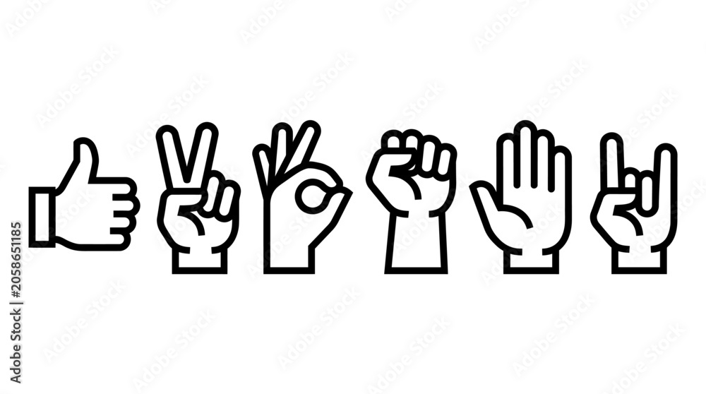 Obraz premium Minimalist hand gesture icons for nonverbal communication signals