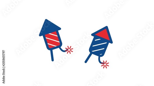 Patriotic Fireworks Rockets Illustration with Lit Fuses