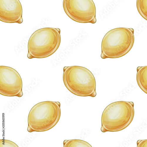 Foto Lemon Seamless Pattern Watercolor Illustration, Fresh Yellow Citrus Fruit Repeat