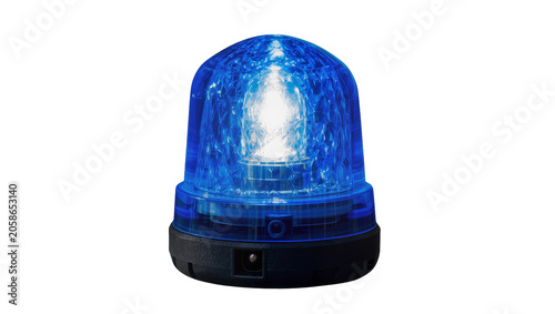 Фотография Blue rotating beacon light with textured dome, isolated on transparent backgroun