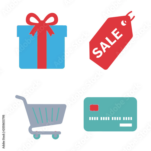 Εκτύπωση καμβά Shopping icons set with gift box, cart and credit card.