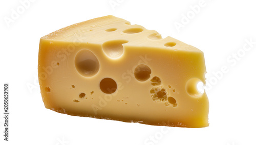 Obraz na plátně Wedge of Swiss cheese with large holes, isolated on transparent background