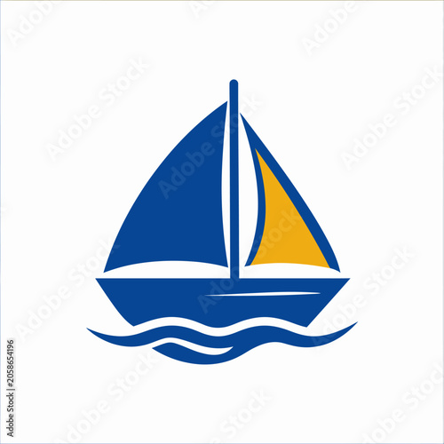 Simple sailboat logo design with blue and yellow colors.