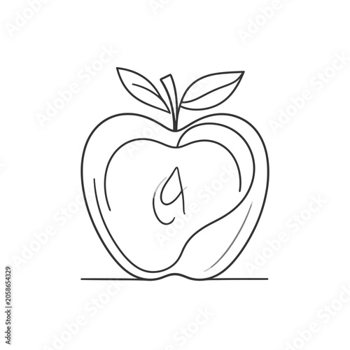 Sliced apple fruit continuous line art illustration.