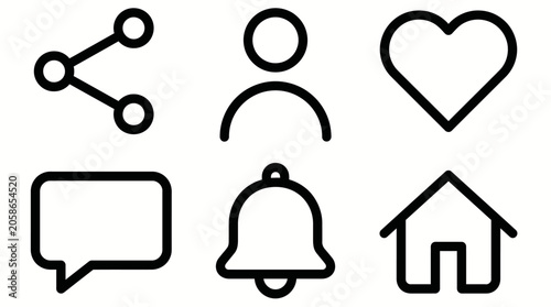 Social media and communication interface line icons.
