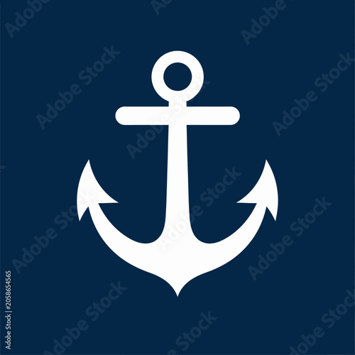 Solid white minimalist nautical anchor icon.