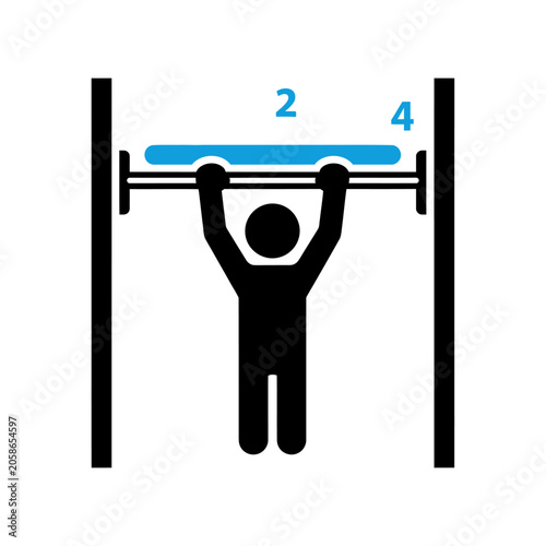 Stick figure person performing pull-up exercise on bar.