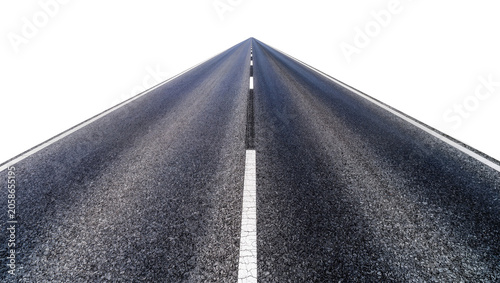 Obraz na płótnie Asphalt highway vanishing point with white lane markers, isolated on transparent