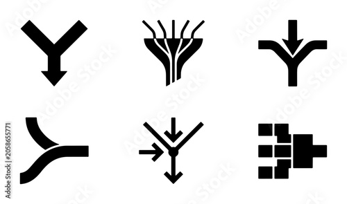 Фотография Data Flow Icons Set, Information Stream Vector Graphics, Process Convergence Sym