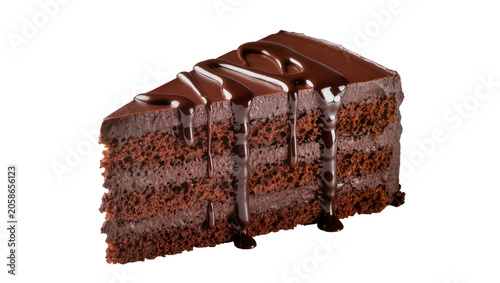 Foto Rich chocolate cake slice with decadent fudge frosting, isolated on transparent