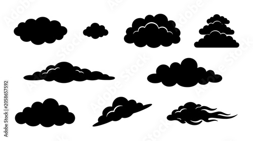 Konstfotografi Black Cloud Silhouettes, Diverse Shapes for Weather and Sky Graphics, Vector Ele