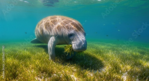 Manatee Peacefully Grazing Underwater, Gigapixel V2