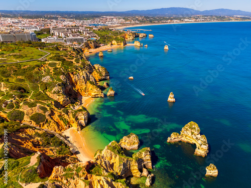 Aerial View on Praia do Camilo Beach in Lagos Algarve Portugal