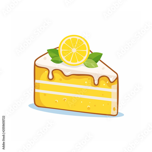 Illustration of a lemon cake slice with frosting and mint