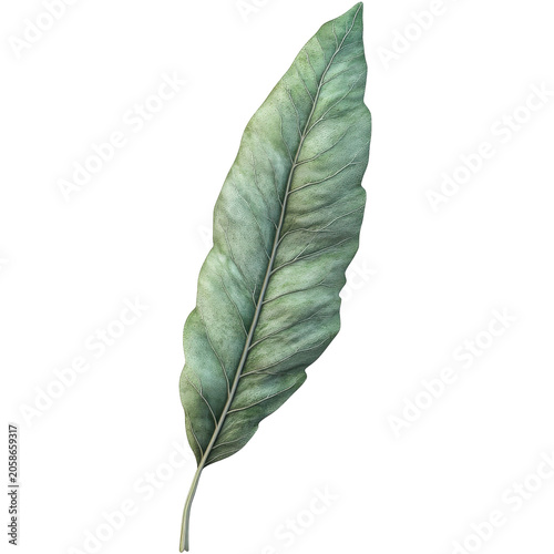Detailed 3d rendered light green leaf with intricate veins isolated on white background