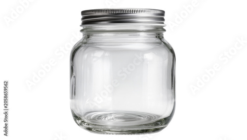 Cuadro en lienzo Clear glass mason jar with silver metal lid, isolated on transparent background