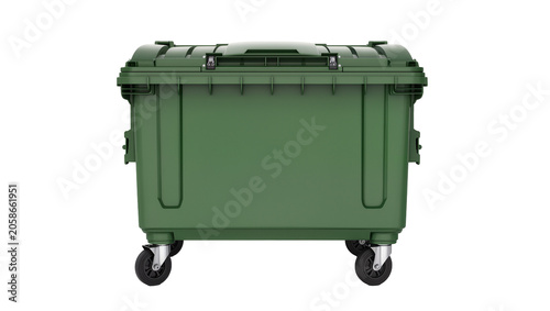 Cuadro en lienzo Large green plastic garbage bin with wheels, isolated on transparent background