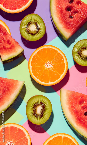 Fresh watermelon and mixed fruit slices isolated on a white background