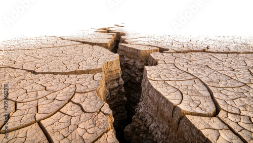 Fotografía Deep fissure in cracked dry earth, isolated on transparent background