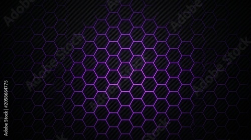 Abstract purple hexagon pattern background with carbon fiber texture